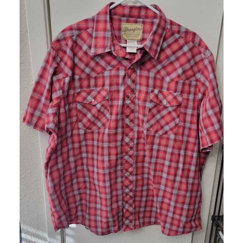 Wrangler Pearl Snap Western Red White Plaid Short Sleeve Men's Shirt 2XL